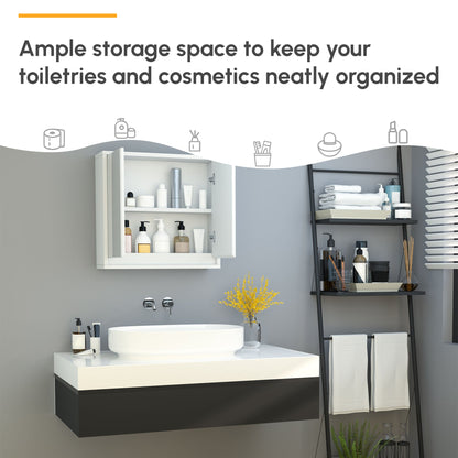 Wall Mounted Bathroom Medicine Cabinet Mirrored Cabinet with Hinged Door 2-Tier Storage Shelves White