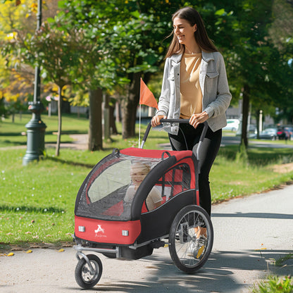 2-in-1 Bike Trailer for Kids, Foldable 2-Seat Baby Stroller with 5-Point Harness, Rubber Wheels, Storage Bag, Black