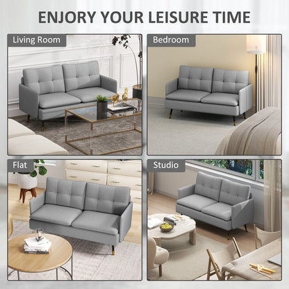 55" Loveseat Sofa, Linen Love Seat w/ S spring, Steel Legs and Button Tufting, Small Couch for Living Room, Dark Grey