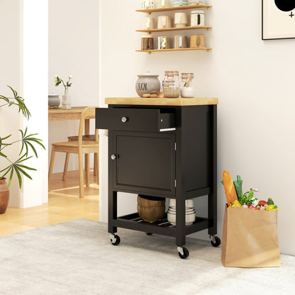 Kitchen Cart on Wheels, Rolling Kitchen Island Cart with Wood Top, Towel Rack, Drawer and Shelf for Dining Area, Grey