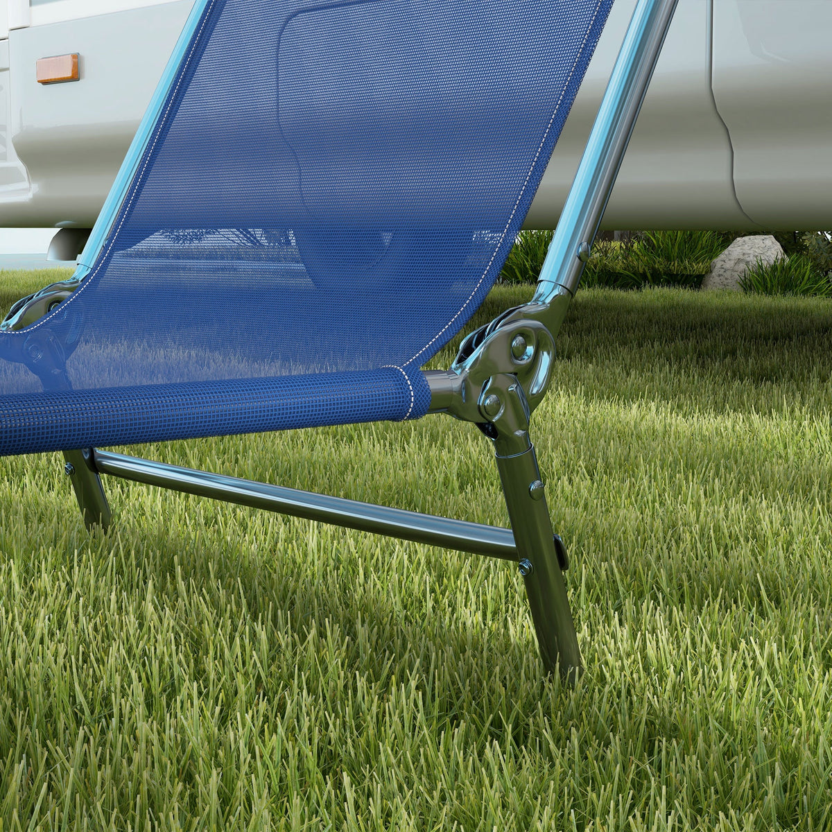 Set of 2 Folding Chaise Lounge Chairs, Outdoor Poolside Sun Tanning Chairs w/ Pillow, Reclining Backrest, Blue