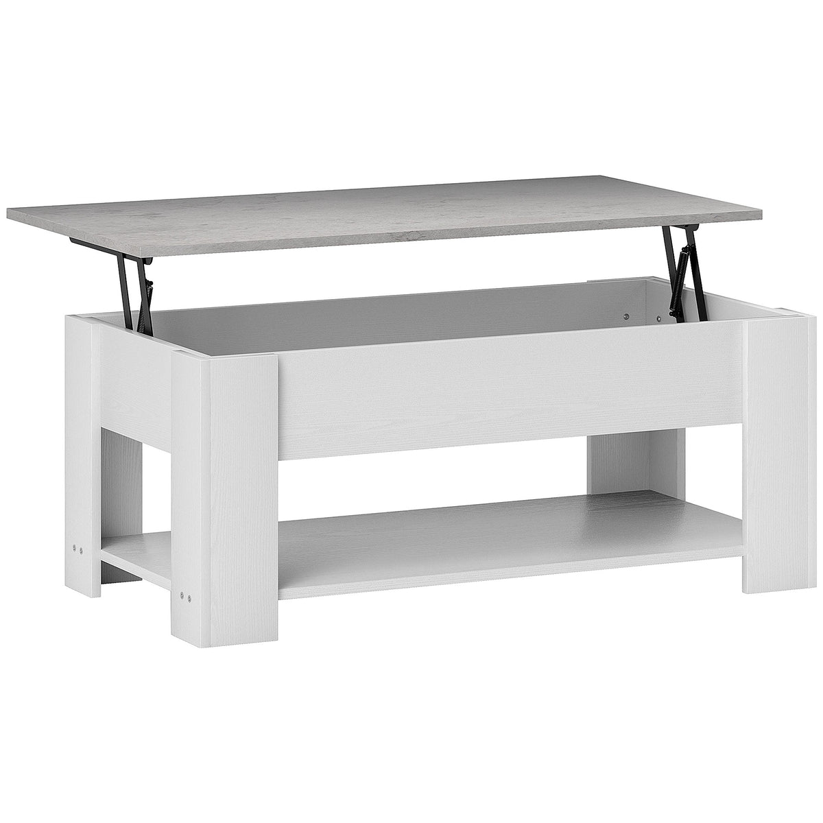 Lift Top Coffee Table with Hidden Storage Compartment and Open Shelf, Center Table for Living Room, Grey