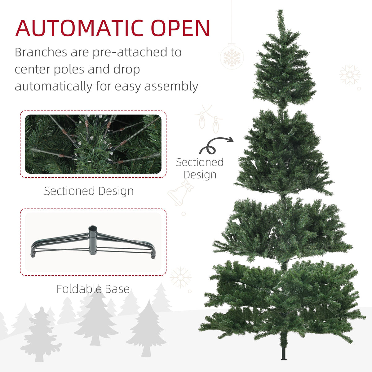 6ft Artificial Christmas Trees with Auto Open and Steel Base, Green
