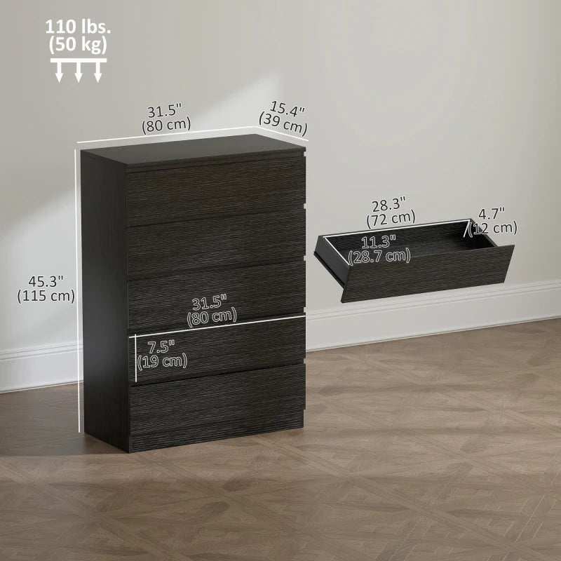 Ali Chest with 5 Drawers for Bedroom and Closets-Black