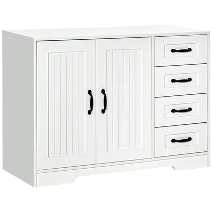 Modern Sideboard Buffet Cabinet with Drawers and Beadboard Door Cupboard Kitchen Storage Cabinet White