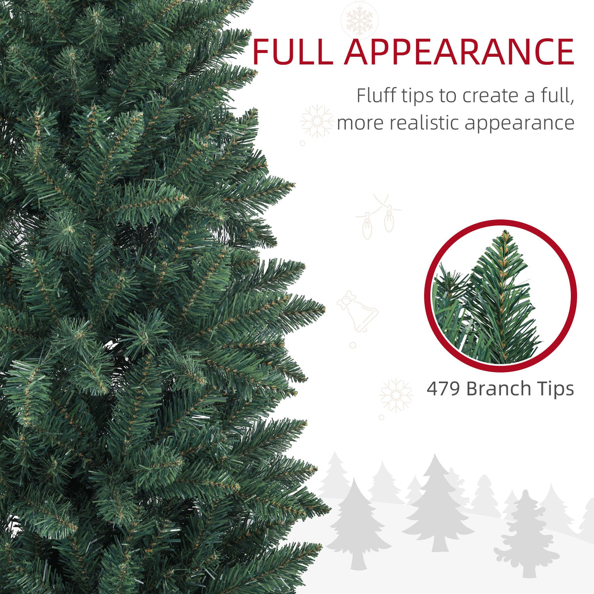 6ft Tall Pencil Artificial Christmas Tree with 479 Branch Tips with Steel Base, Green