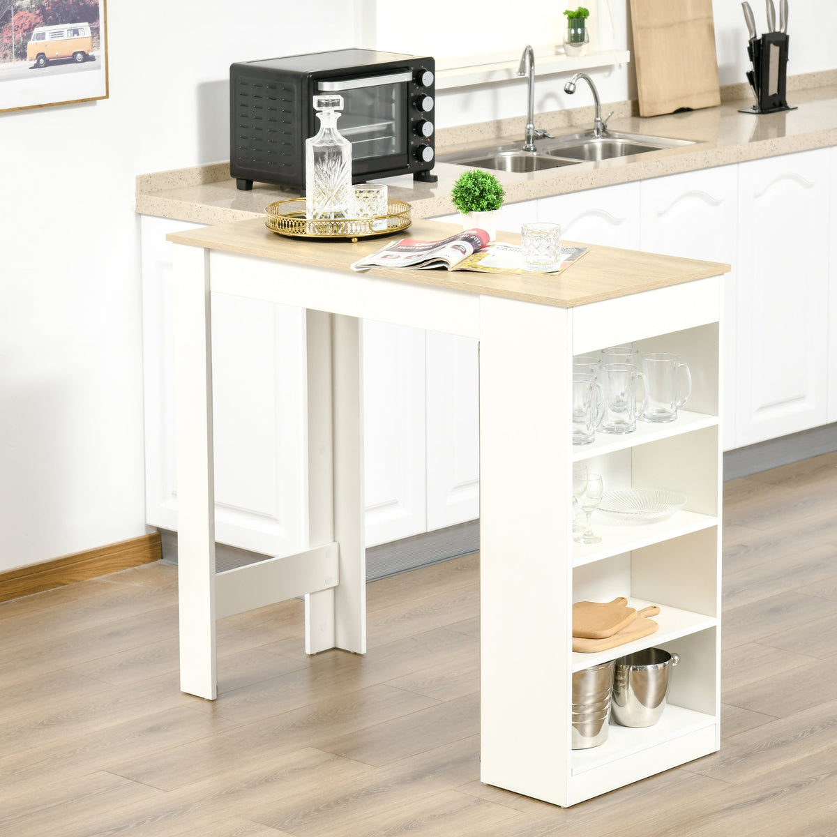 Bar Table, High Top Pub Table with 4 Storage Shelves, Modern Bar Height Table for Home Bar, Kitchen, Grey