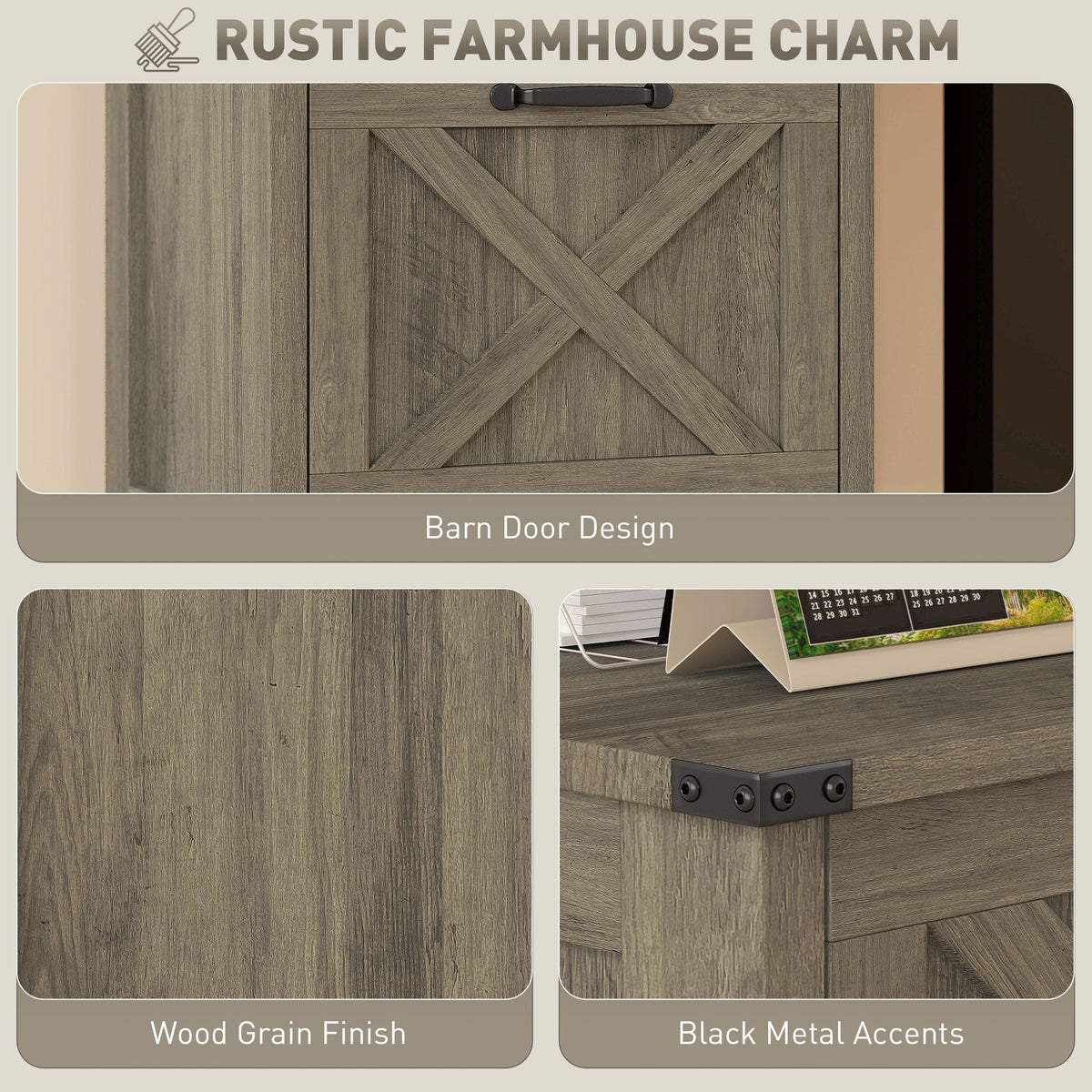 Vertical Filing Cabinet with 3 Drawers, Rustic Farmhouse Office Storage Cabinet for A4, Letter Size, Grey Wash