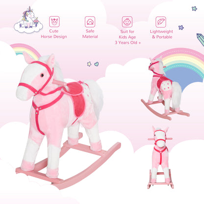 Rocking Horse Plush Pony Children Kid Ride on Toy w/ Realistic Sound (Light Pink)