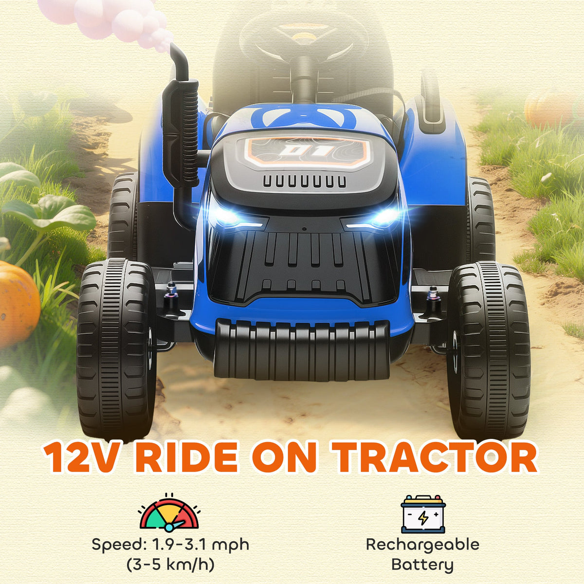 12V Kids Ride On Tractor with Trailor, Remote Control, Music, Lights, Shifter, for Kids Ages 3-8 Years, Blue