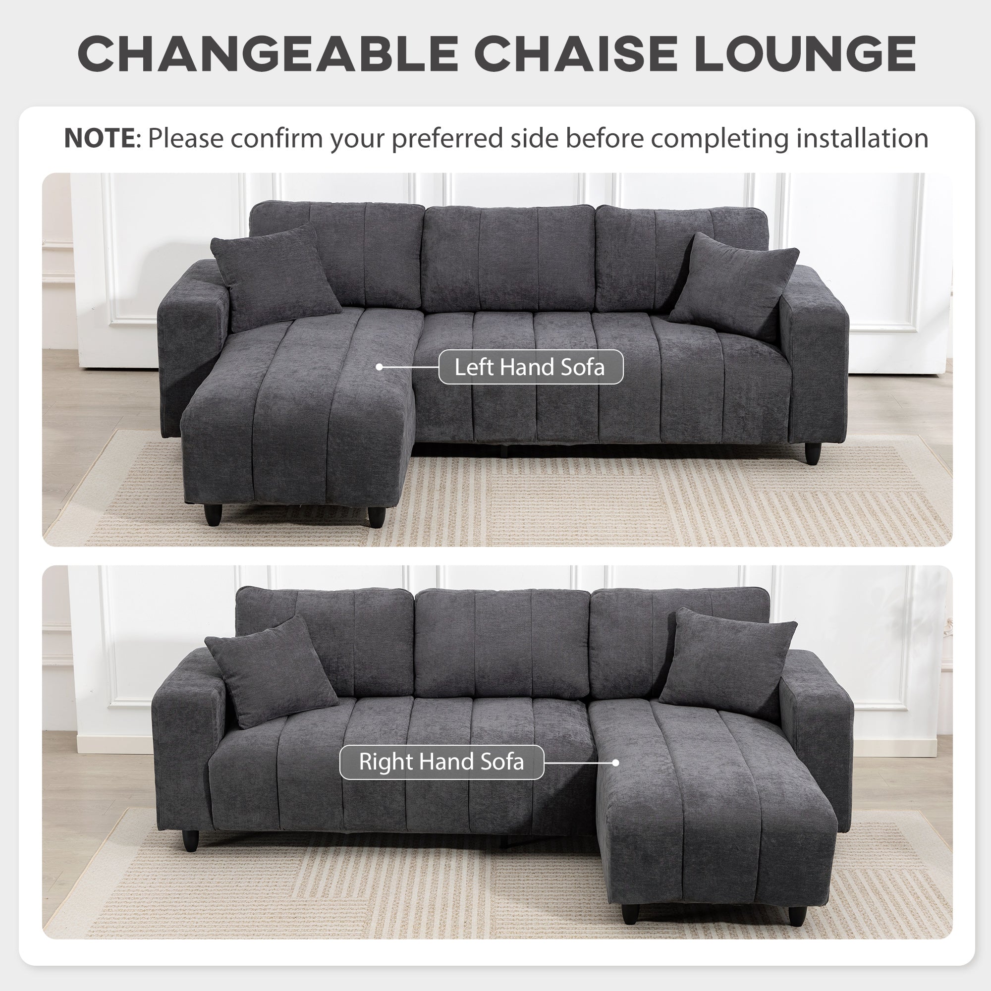 Wilshere Reversible Sectional with Changeable Chaise-Grey