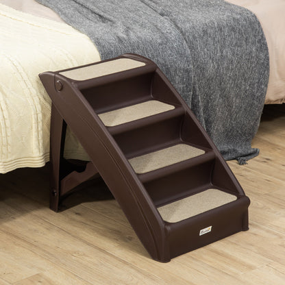 4-Level Portable Dog Stairs, Foldable Dog Steps for Small Dogs, Lightweight Cat Steps, with Nonslip Soft Mats, for High Bed, Sofa, Beige
