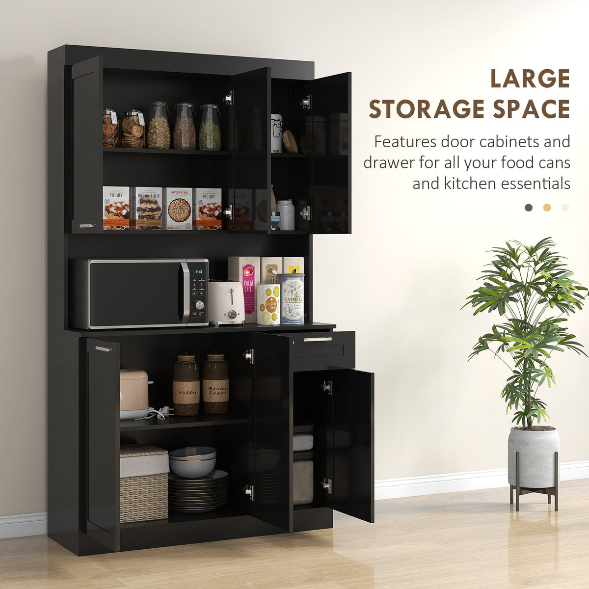 71" Kitchen Pantry Cabinet, Storage Buffet with Hutch, Adjustable Shelves,Cable Management for Kitchen, Living Room, High Gloss White