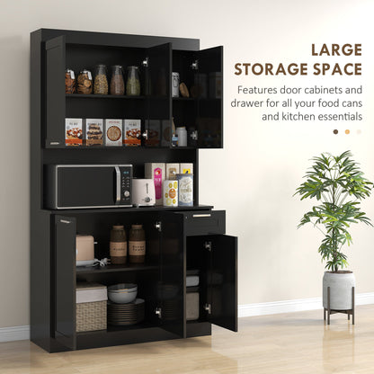 71" Kitchen Pantry Cabinet, Storage Buffet with Hutch, Adjustable Shelves,Cable Management for Kitchen, Living Room, High Gloss White