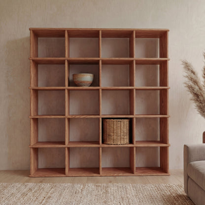 Cube bookshelf in red oak