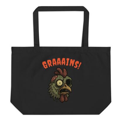 Halloween Zombie Chicken large organic tote bag