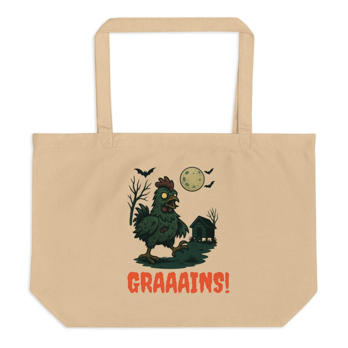 Halloween Chicken Zombie Scene large organic tote bag