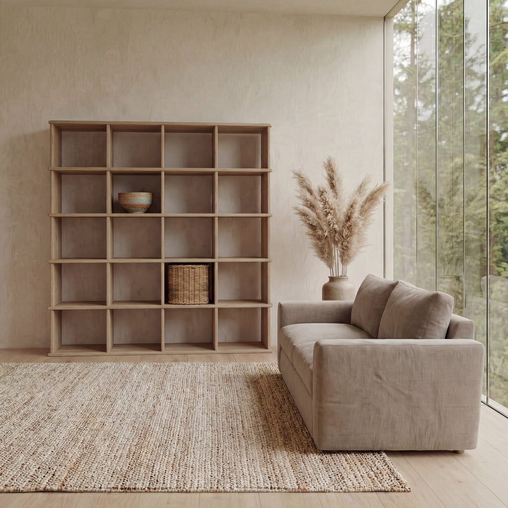 Cube bookshelf in white oak