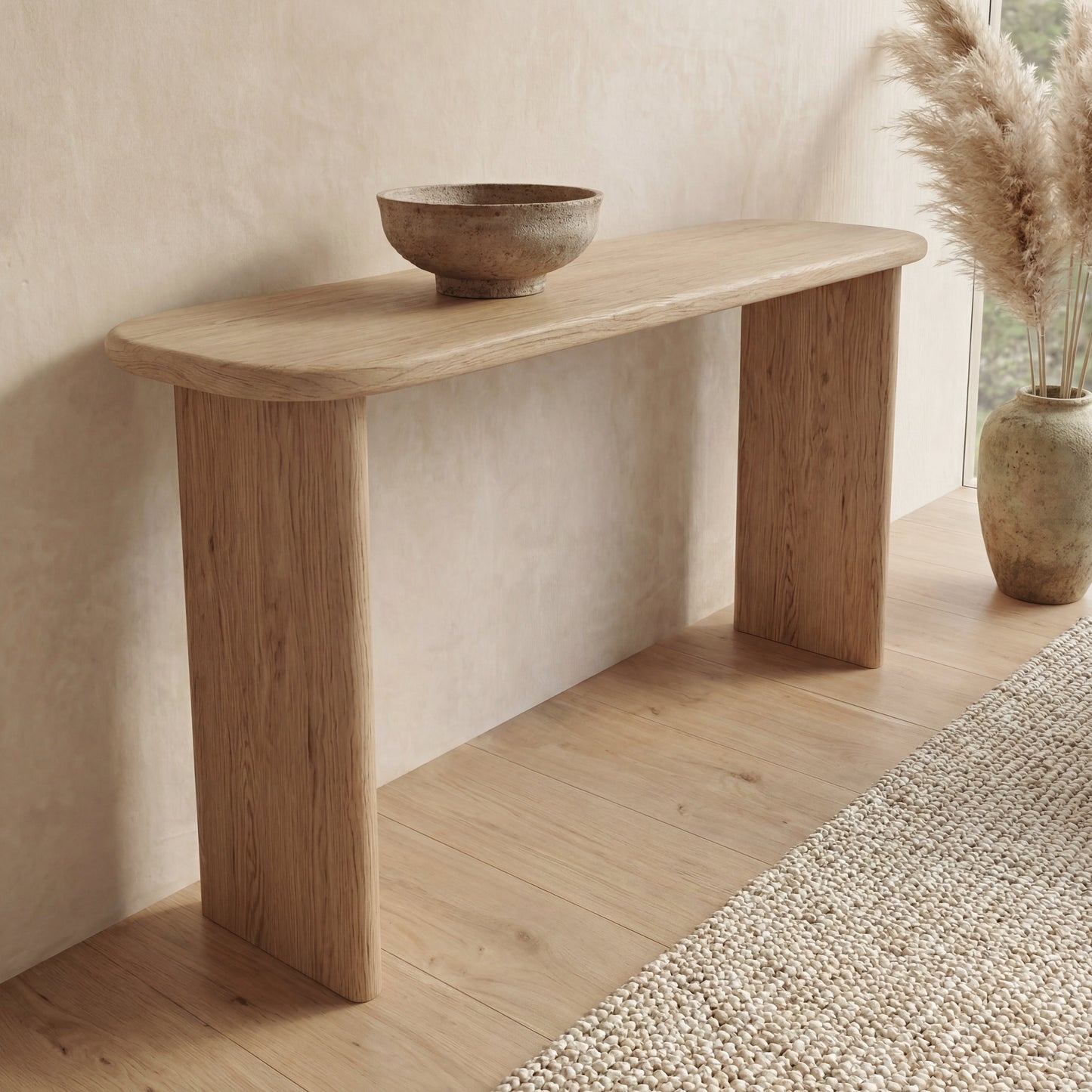60 inch console table in white oak
