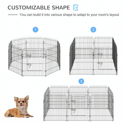 24inch 8-Panel Dog Playpen Octagon Pet Exercise Playpen Crate Foldable Dog Cage Pen Puppy Kennel, Black