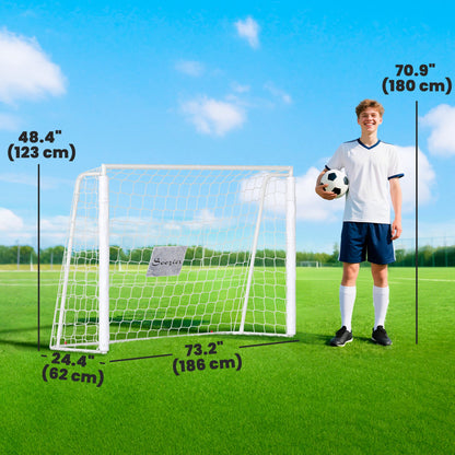 6ft x 4ft Soccer Goal Net with Metal Frame, PE Mesh, Ground Stakes, Easy Assembly, White