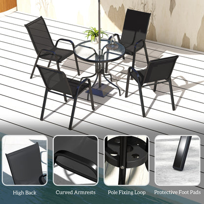 Five-Piece Steel Patio Set, with Glass-Top Table - Black