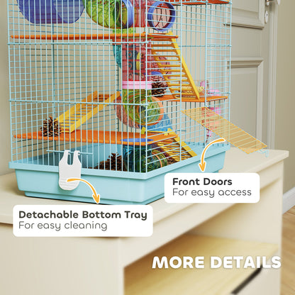 18.5" Hamster Cage, 5 Tiers Small Animal House with Tunnel Tube System, Exercise Wheel, Water Bottle, Blue