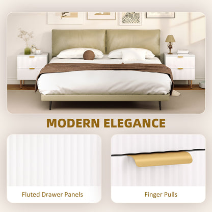 Bedside Table, Modern Nightstand with 2 Drawers, Side End Table with Metal Legs for Living Room, Bedroom, White