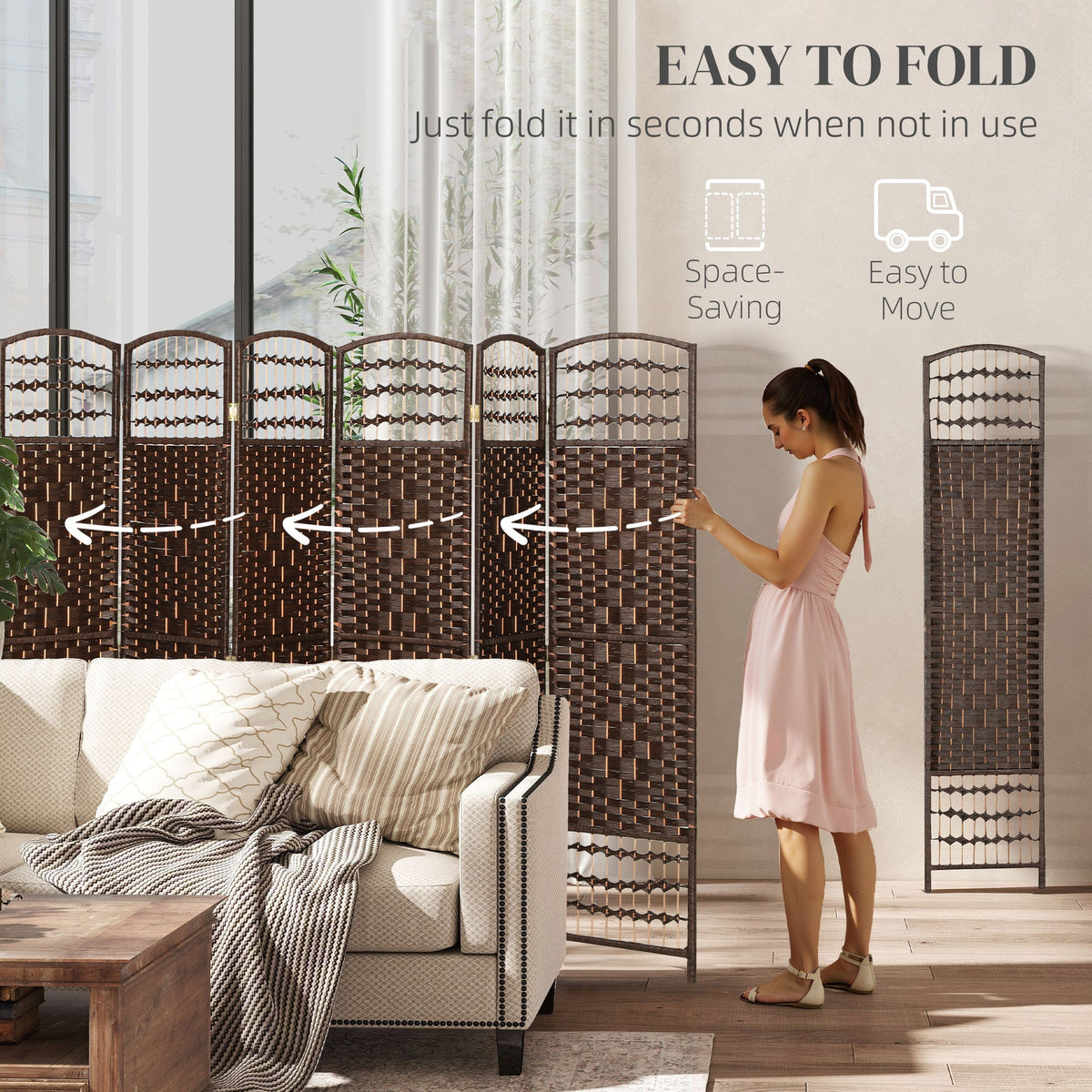 4 Panel Folding Room Divider, Portable Privacy Screen, Wave Fiber Room Partition for Home Office, Black