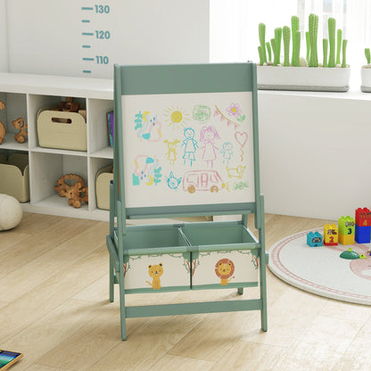 Art Easel for Kids, Double-Sided Whiteboard & Chalkboard with Paper Roll, 2 Storage Boxes, Gift for Boys, Girls, Green