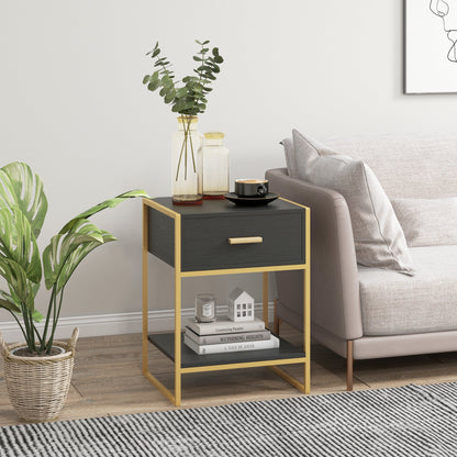 Nightstand Set of 2, Modern Bedside Table with Drawer and Shelf, Bedside Cabinets for Bedroom, White