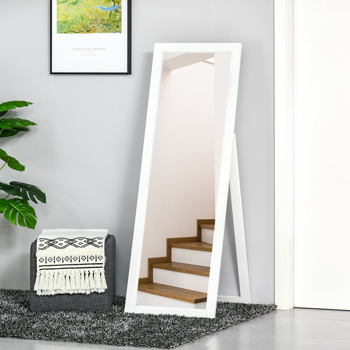 58" x 20" Full Length Mirror with Frame, Floor Standing Mirror, Rectangular Full Body Mirror for Bedroom, Living Room, Brown