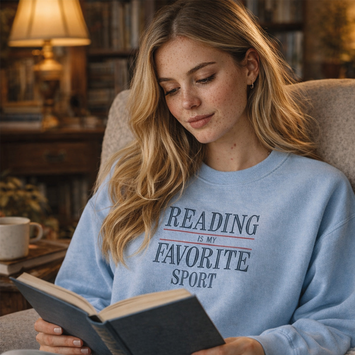 Crewneck "Reading is my favorite sport" brodé