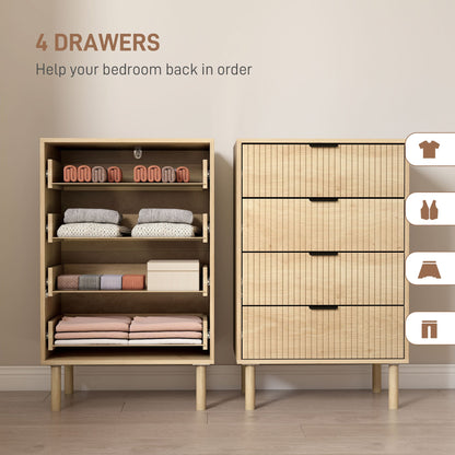 Jesse Chest of Drawers with Fluted Panels and Solid Wood Legs-Oak