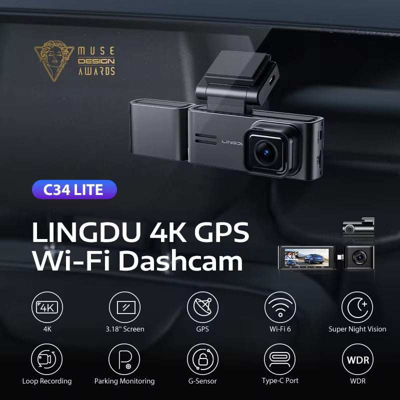 Lingdu C34 4K 3 channel Dash cam builtin wifi GPS - Royal Eagles Promise of Peace