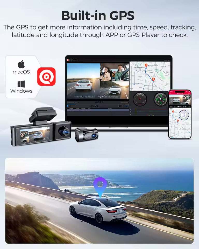 Lingdu C34 4K 3 channel Dash cam builtin wifi GPS - Royal Eagles Promise of Peace