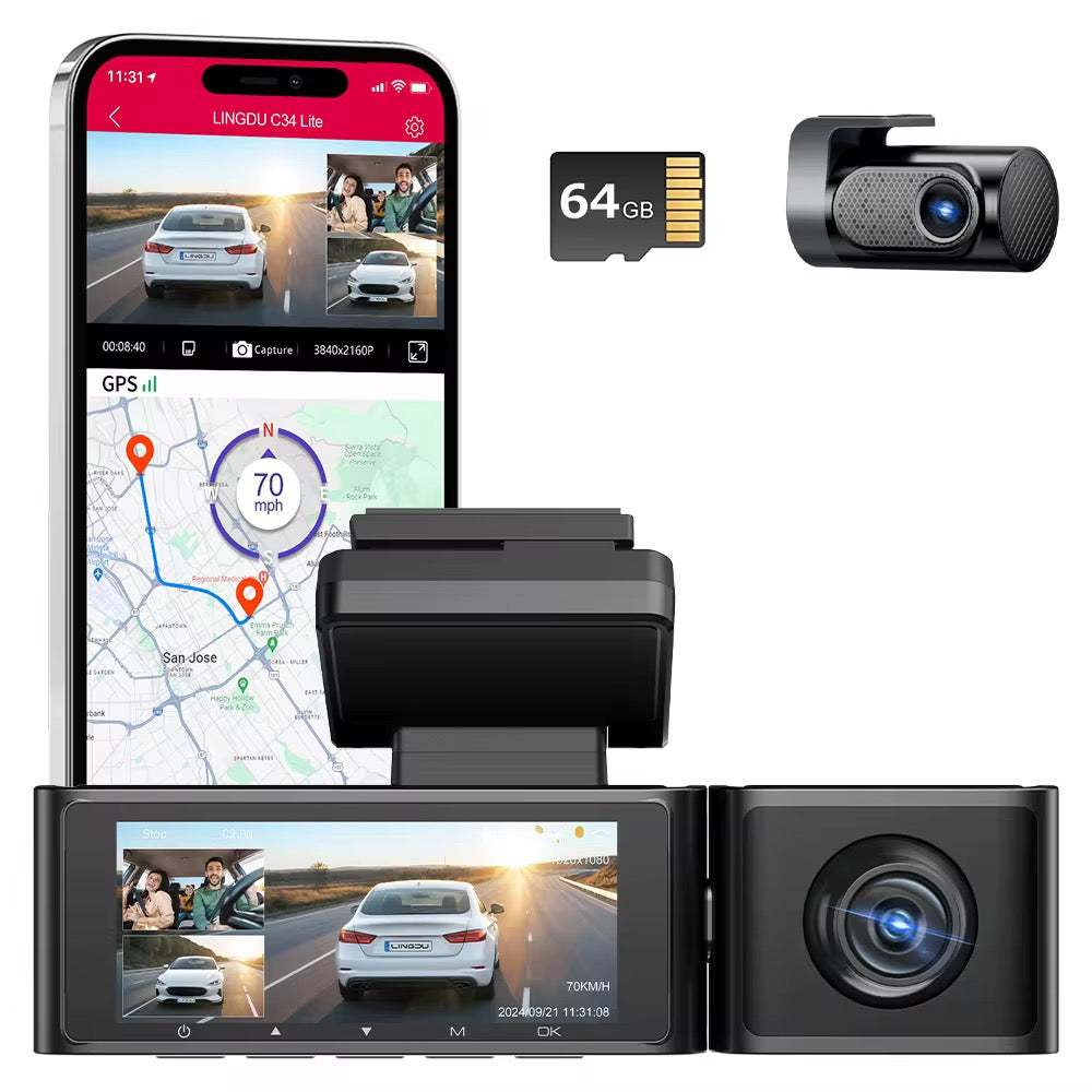 Lingdu C34 4K 3 channel Dash cam builtin wifi GPS - Royal Eagles Promise of Peace