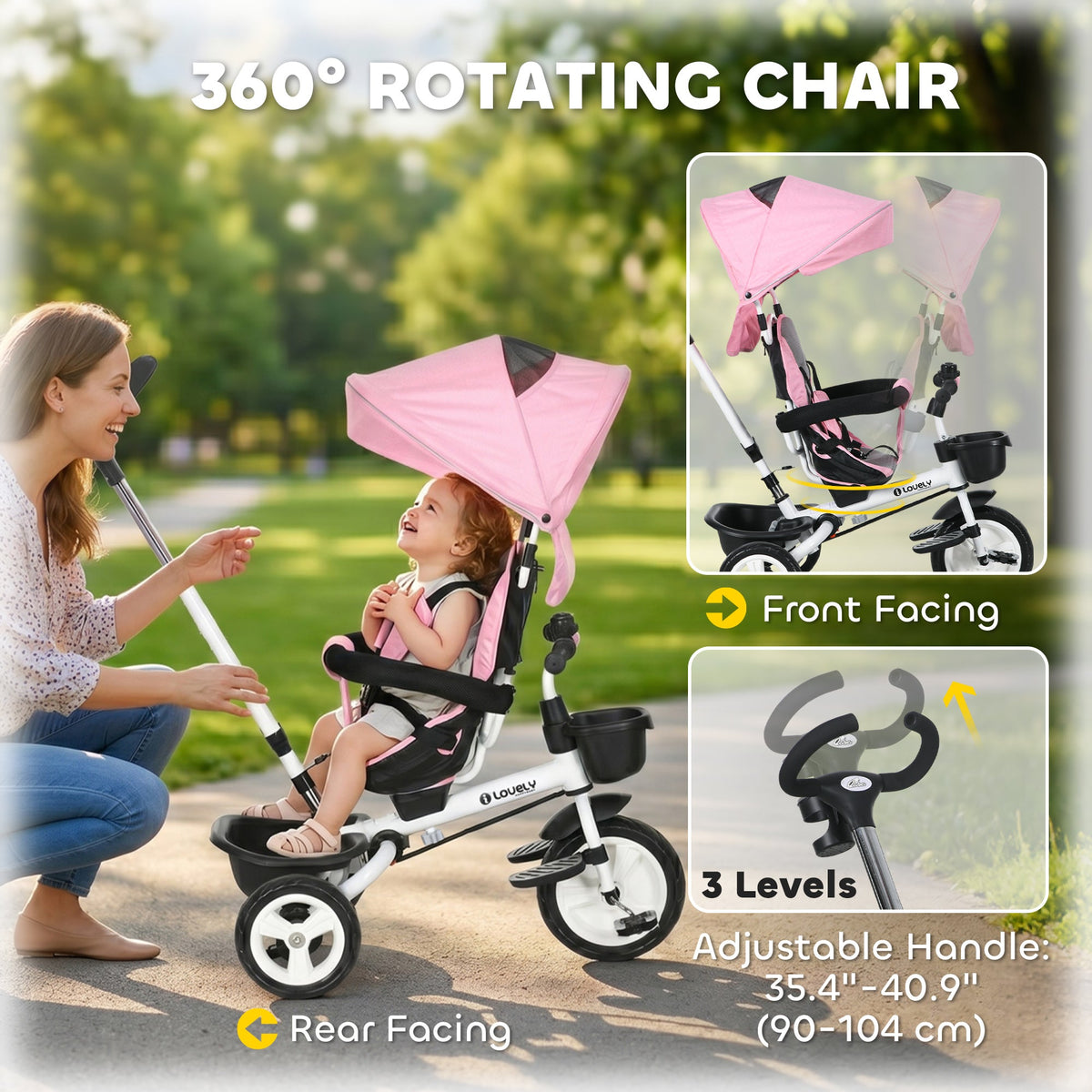 6 in 1 Toddler Tricycle with Parent Push Handle, Canopy, Storage Baskets, Cupholder, Dark Blue