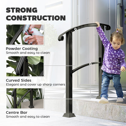 2-3 Step Handrails for Outdoor Steps, Metal Outdoor Stair Railing, Porch Deck Railing with Installation Kit, Black