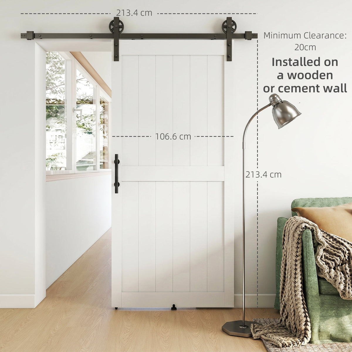 36inx84in Barn Door with 6FT Sliding Door Hardware Kit, Handle, Upgraded Rollers and Floor Guide, Waterproof, White