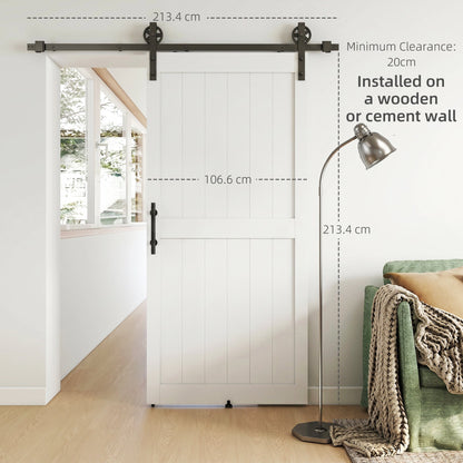 36inx84in Barn Door with 6FT Sliding Door Hardware Kit, Handle, Upgraded Rollers and Floor Guide, Waterproof, White