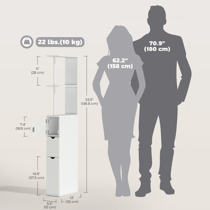 Tall Bathroom Storage Cabinet, Narrow Bathroom Cabinet with Drawers and Open Shelves for Small Spaces, White and Grey