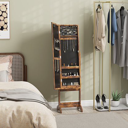 Free Standing Armoire Organizer, Lighted Mirrored Jewelry Cabinet w/ Angle Adjustable & 16 LED Lights Warm White