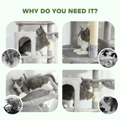 69" Cat Tree, Multi-Level Cat Tower with 2 Condos, Plush Perch and Sisal Scratching Posts, Dark Grey