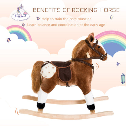 Rocking Horse Plush Pony Children Kid Ride on Toy w/ Realistic Sound (Light Pink)