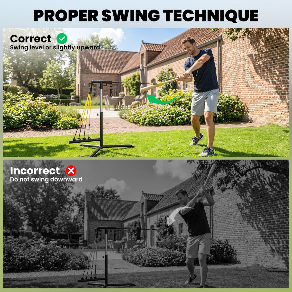 Baseball Hitting Trainer with 4 Power Bands, 32.7"-43.3" Adjustable Batting Practice Equipment with Stakes, Carry Bag