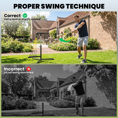 Baseball Hitting Trainer with 4 Power Bands, 32.7"-43.3" Adjustable Batting Practice Equipment with Stakes, Carry Bag
