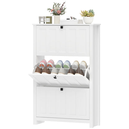 Slim Shoe Cabinet with 3 Flip Drawers, Shoe Storage Cabinet with Adjustable Shelves for Entryway, Holds 12 Pairs, White