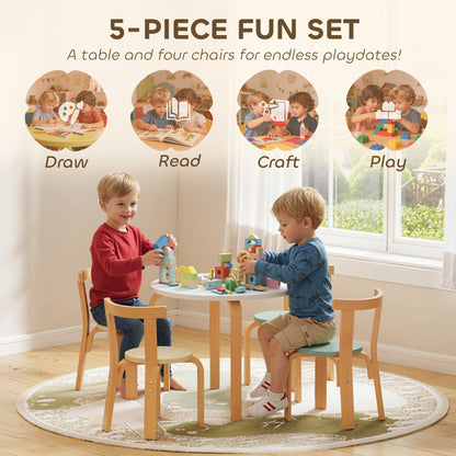 Wooden Kids Table and Chairs Set, Toddler Table and Chairs Set for 3-8 Years, Green