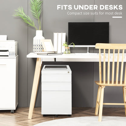 3 Drawer Filing Cabinet, Lockable Office Storage Cabinet on Wheels for Legal, Letter, A4 Files, Black